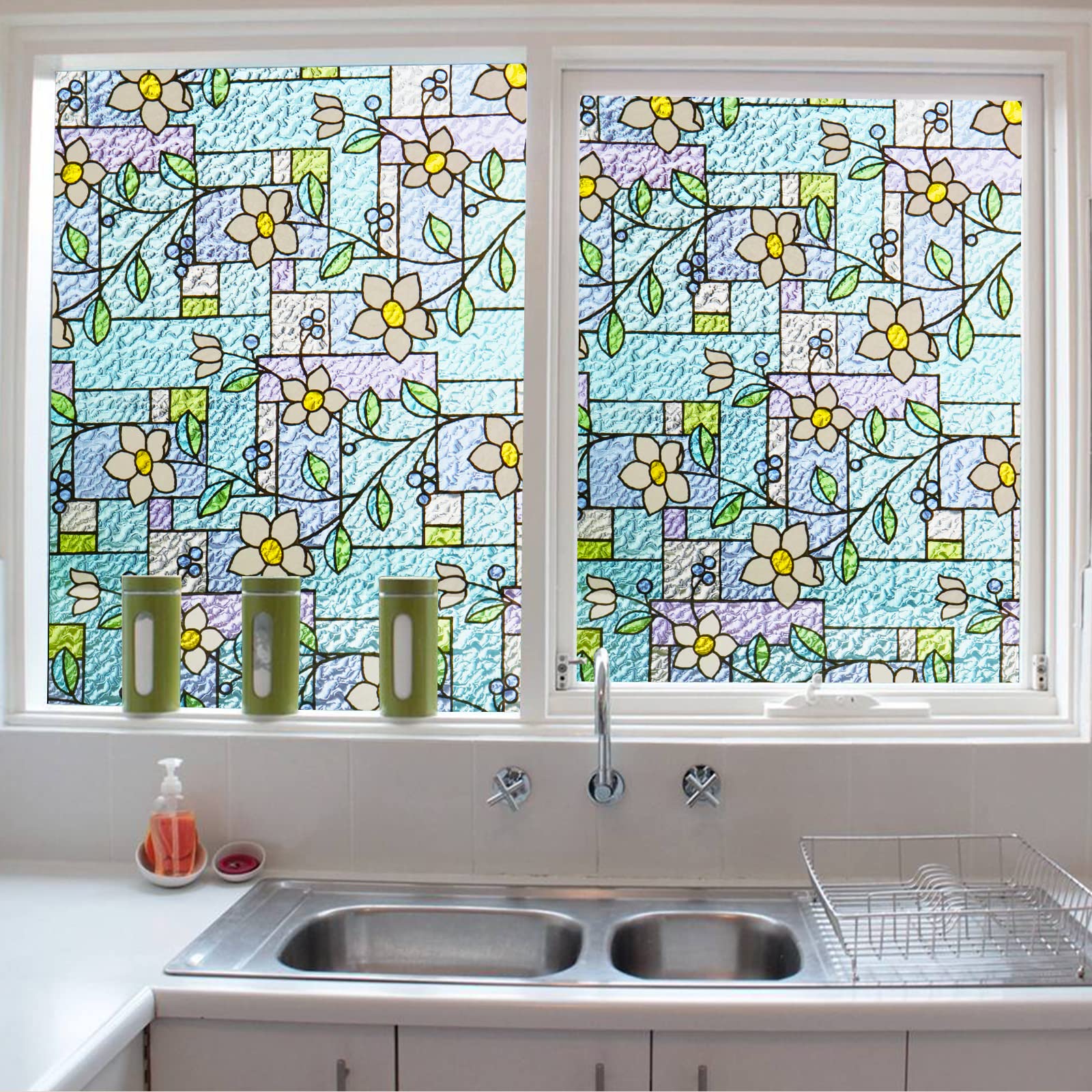 Filmgoo Privacy Window Film - Stained Glass Non-Adhesive Vinyl Static Cling, UV Protection & Decorative Window Tint for Home, Bedroom, Office - Perfect for Enhancing Privacy & Adding Elegant Style to Windows
