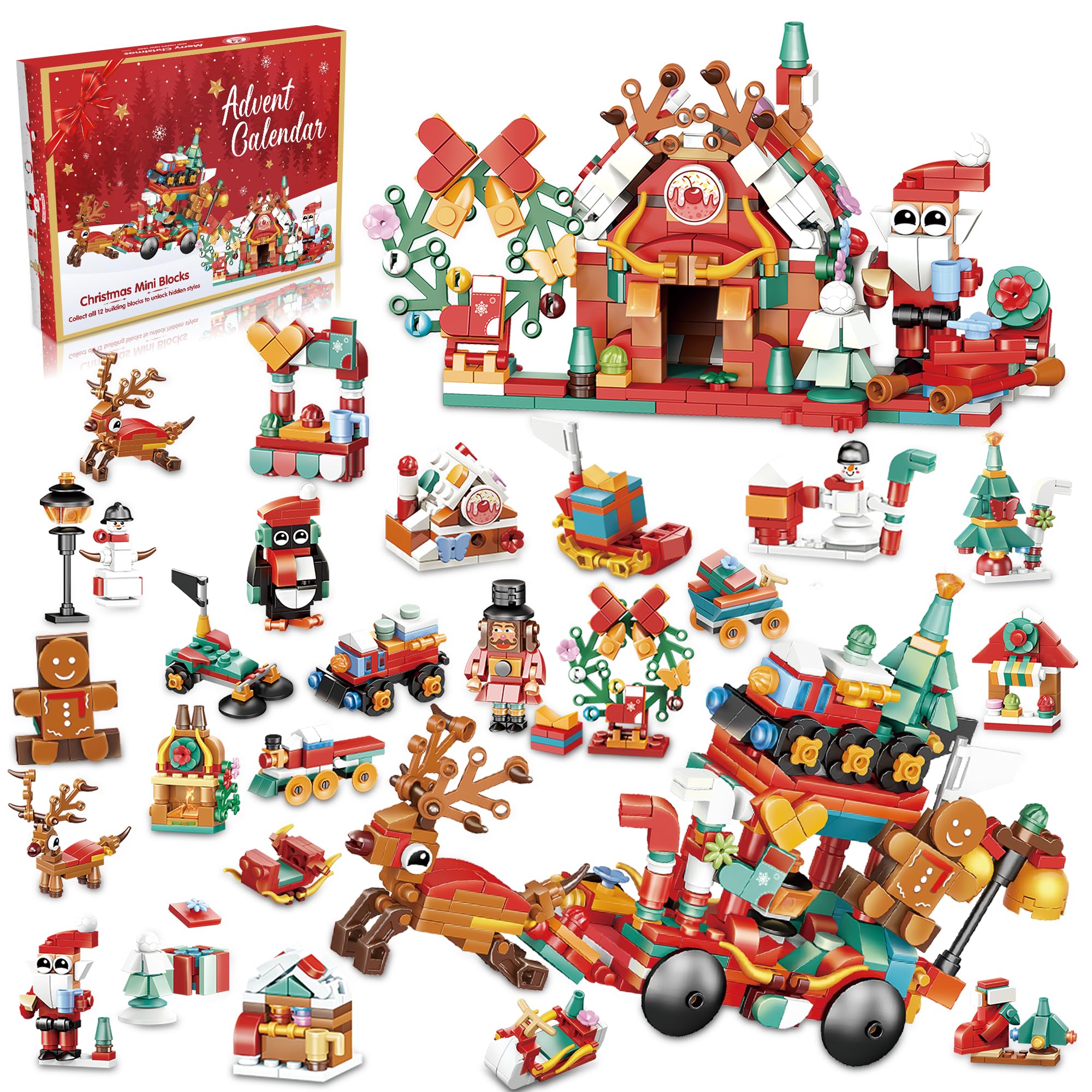 2024 Advent Calendar with 24 Days of Building Blocks - 12-in-1 Surprise Models for Kids & Adults | Christmas Countdown, STEM Learning Toy, Holiday Gift Idea