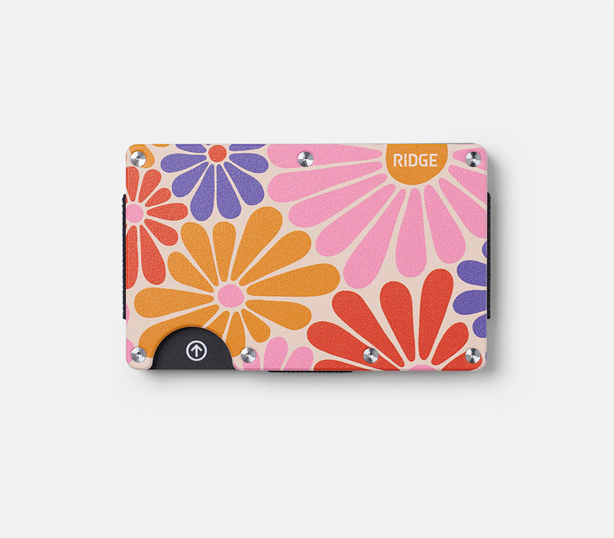 Ridge Wallet - Slim Minimalist RFID Blocking Metal Wallet for Men & Women | Flower Power Design | Perfect for Everyday Carry, Travel & Gifting