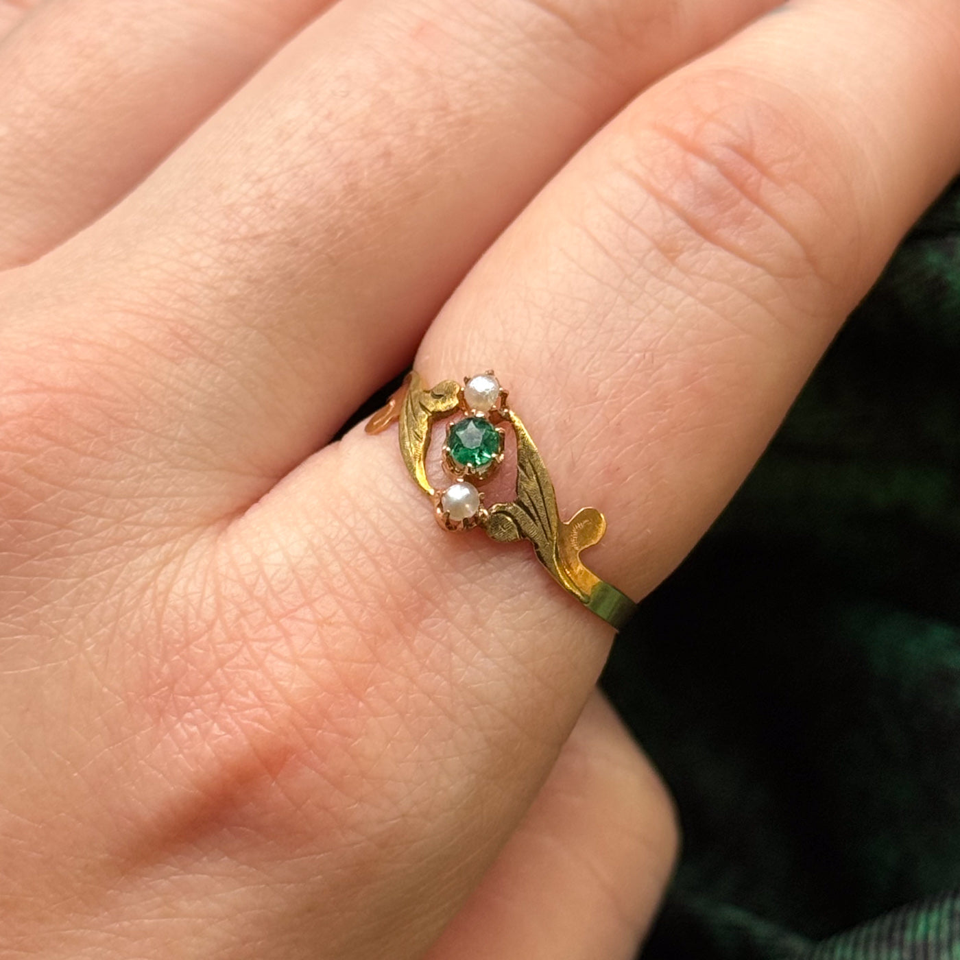 French Hallmarked Emerald & Pearl Ring - 0.12ct Genuine Emerald & 2.00mm Pearl - Size 7.75 - Elegant Jewelry for Women - Perfect for Weddings, Anniversaries & Special Occasions