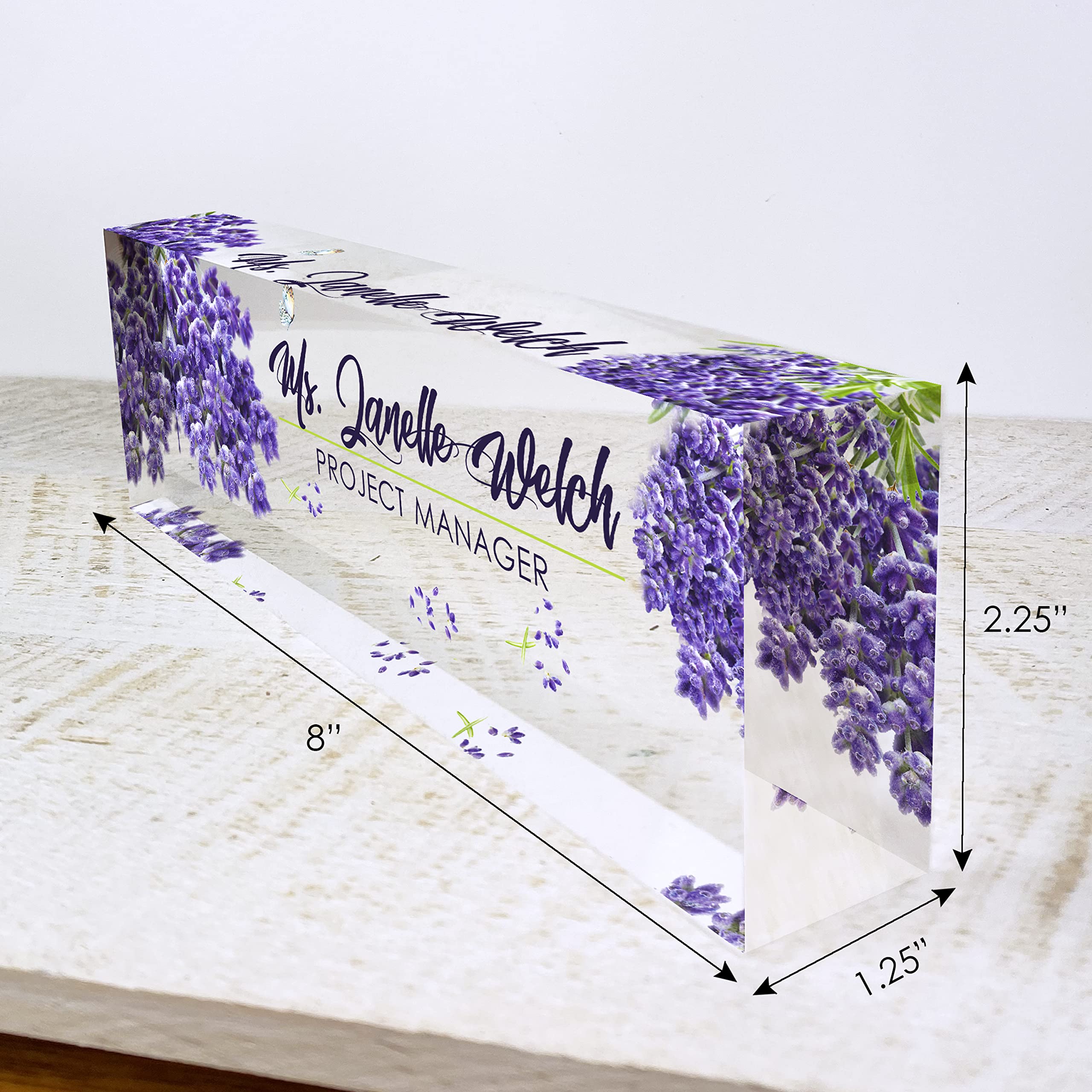 Artblox Custom Acrylic Name Plate - Personalized Desk Sign with Lavender Design for Teachers, PhD, Military & Office Professionals | Perfect for Workstations, Reception Desks & Professional Spaces