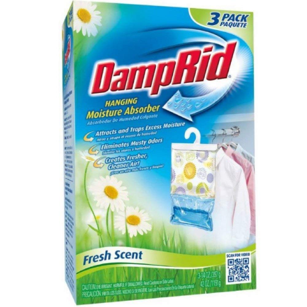 DampRid Hanging Moisture Absorber Bags - Fresh Scent, 14 oz (Pack of 9) - Eliminates Musty Odors in Closets, Bathrooms & Basements