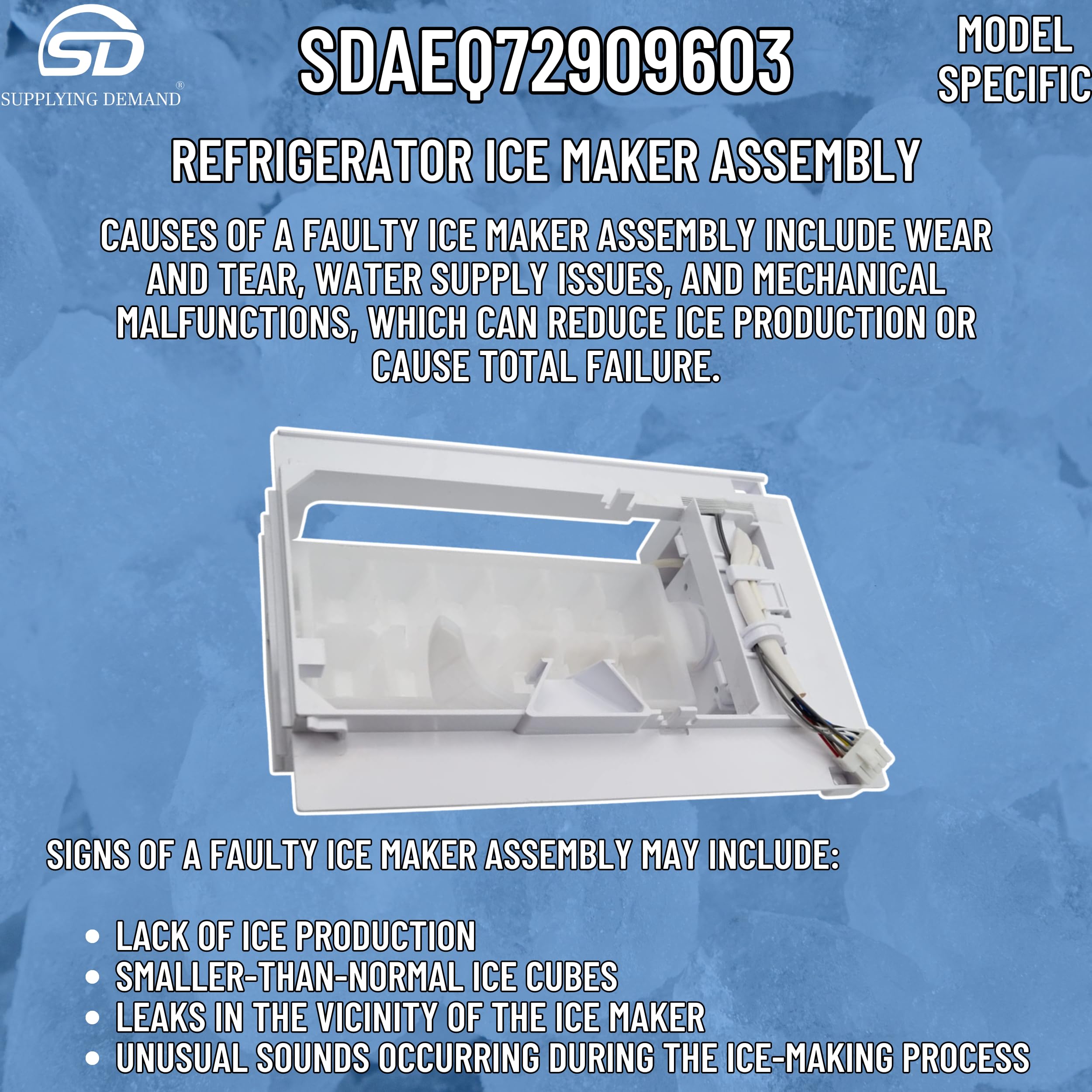 Replacement Refrigerator Ice Maker Assembly AEQ72909603 2216335 - Compatible with Specific Models (Not Universal) - Perfect for Kitchen Appliance Repair & DIY Home Maintenance