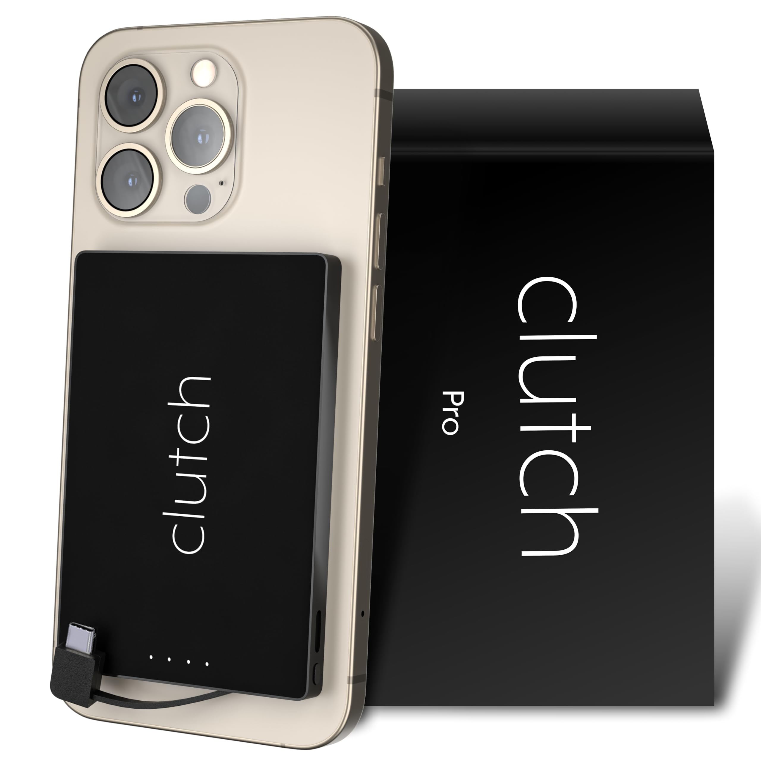 Clutch Pro USB-C Portable Charger 5000mAh - Magnetic Power Bank for iPhone 15/16 & Android - TSA Approved Travel Charger with Built-in Cable - Ultra Lightweight 3.7oz - Perfect for Travel, Commuting & Emergency Power Backup - Black