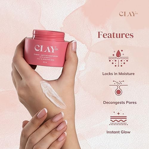 CLAYCO. Tsubaki + Matcha Vitamin C Face Moisturizer 50ml - Oil Control & Hydration for Oily & Sensitive Skin | Lightweight Daily Face Cream for Acne-Prone Skin | Perfect for Morning Skincare Routine & Makeup Prep