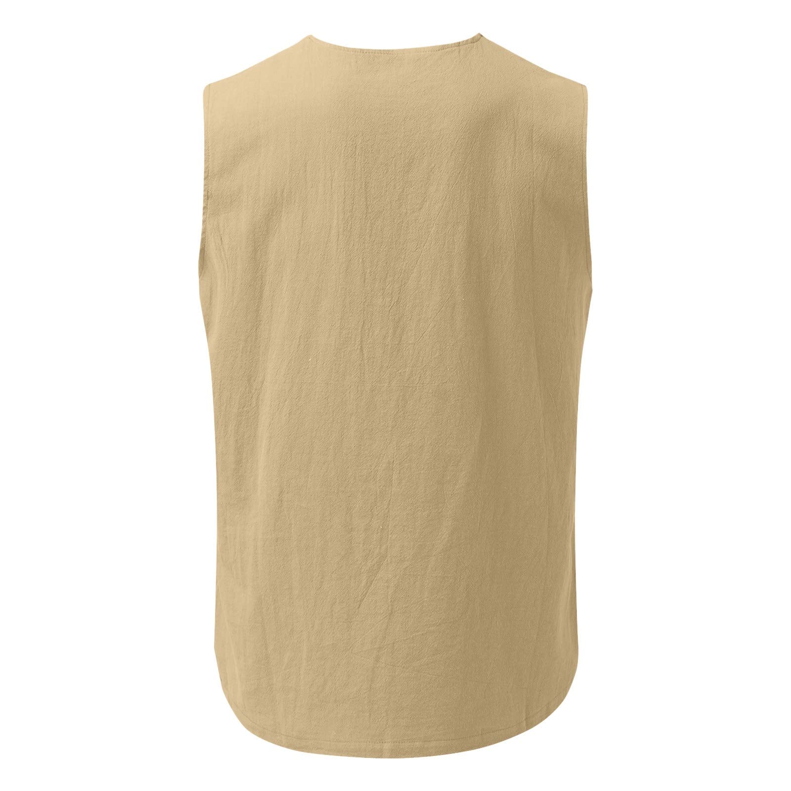 Men's Linen Cotton Sleeveless V-Neck Tank Top - Breathable Summer Casual Tee with Pockets for Beach, Gym & Outdoor Activities | Hippie Style Lace-Up Muscle Shirt