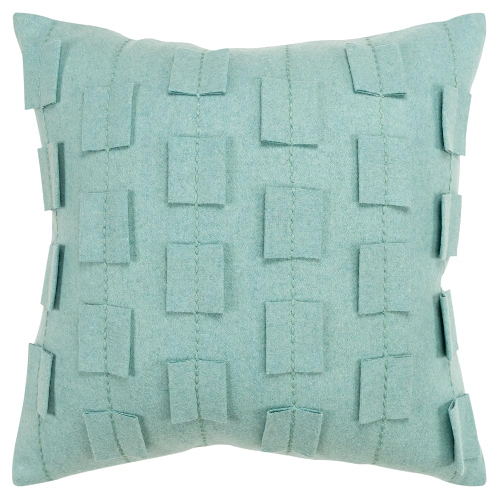 Rizzy Home Donny Osmond Stripe 20x20 Inch Aqua Blue Wool Felt Pillow Cover - Soft Decorative Throw Pillow for Sofa, Bed & Living Room