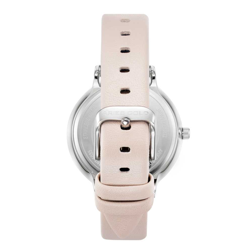 ARIES GOLD ENCHANT FLEUR Silver Stainless Steel Women's Watch with Leather Strap - Elegant Dress Watch for Office, Party & Special Occasions