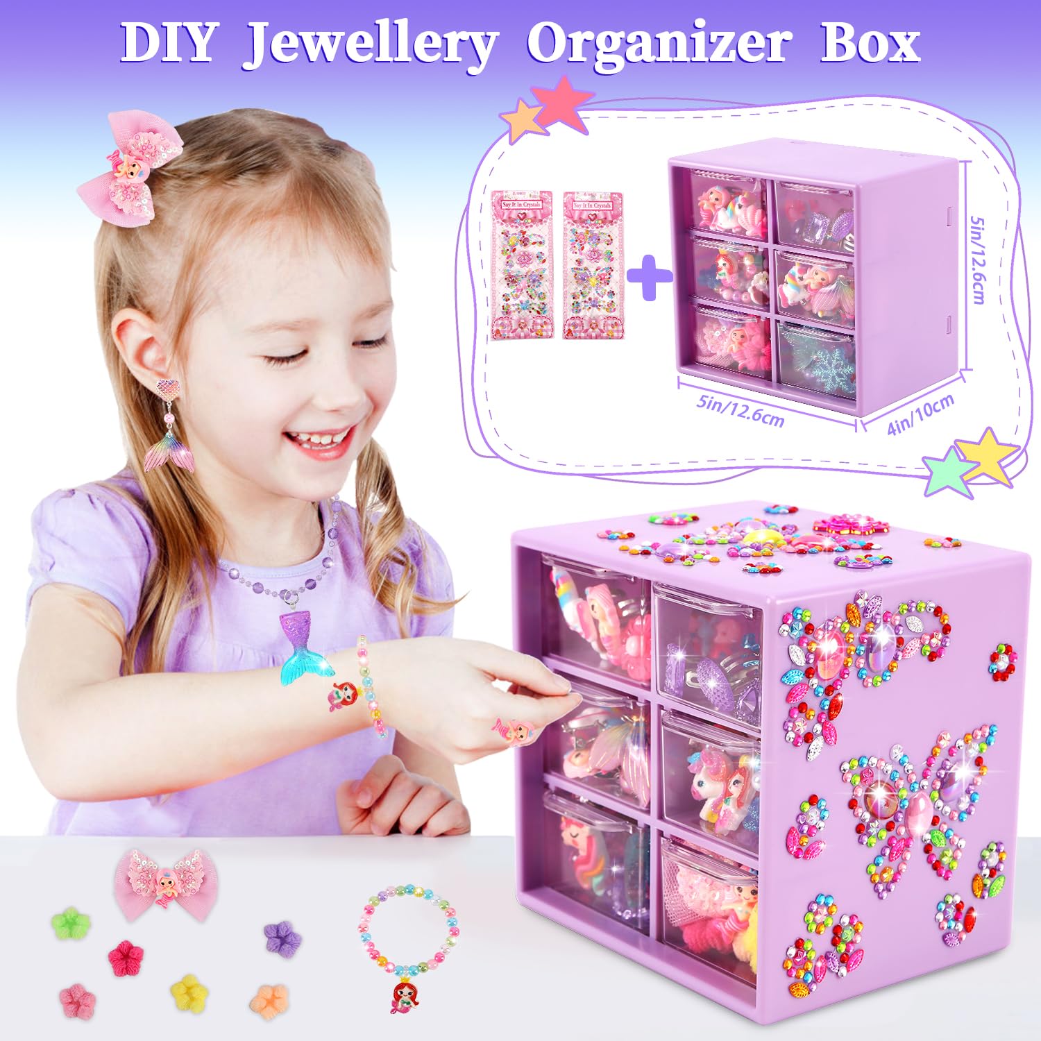 51 Pcs Girls Jewelry Set for Toddlers Ages 3-10 - Clip on Earrings, Adjustable Rings & Hair Clips - Princess Dress Up Toys for Birthday & Christmas Gifts - Perfect for Pretend Play, Tea Parties & Dress Up Games