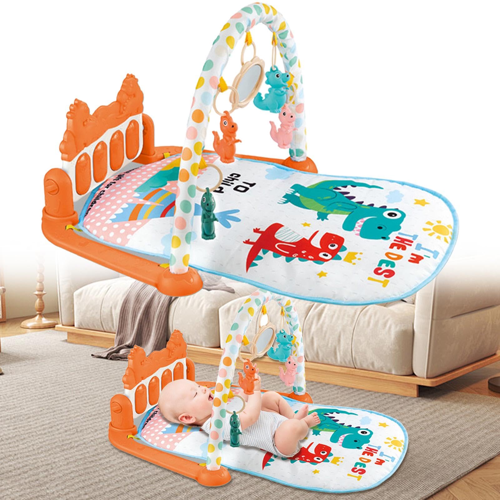 Non-Toxic Baby Activity Play Mat for Toddlers - Soft Floor Playmat with Visual & Hearing Stimulation for Kicking, Stepping & Sensory Development | Perfect for Nursery, Playroom & Daycare