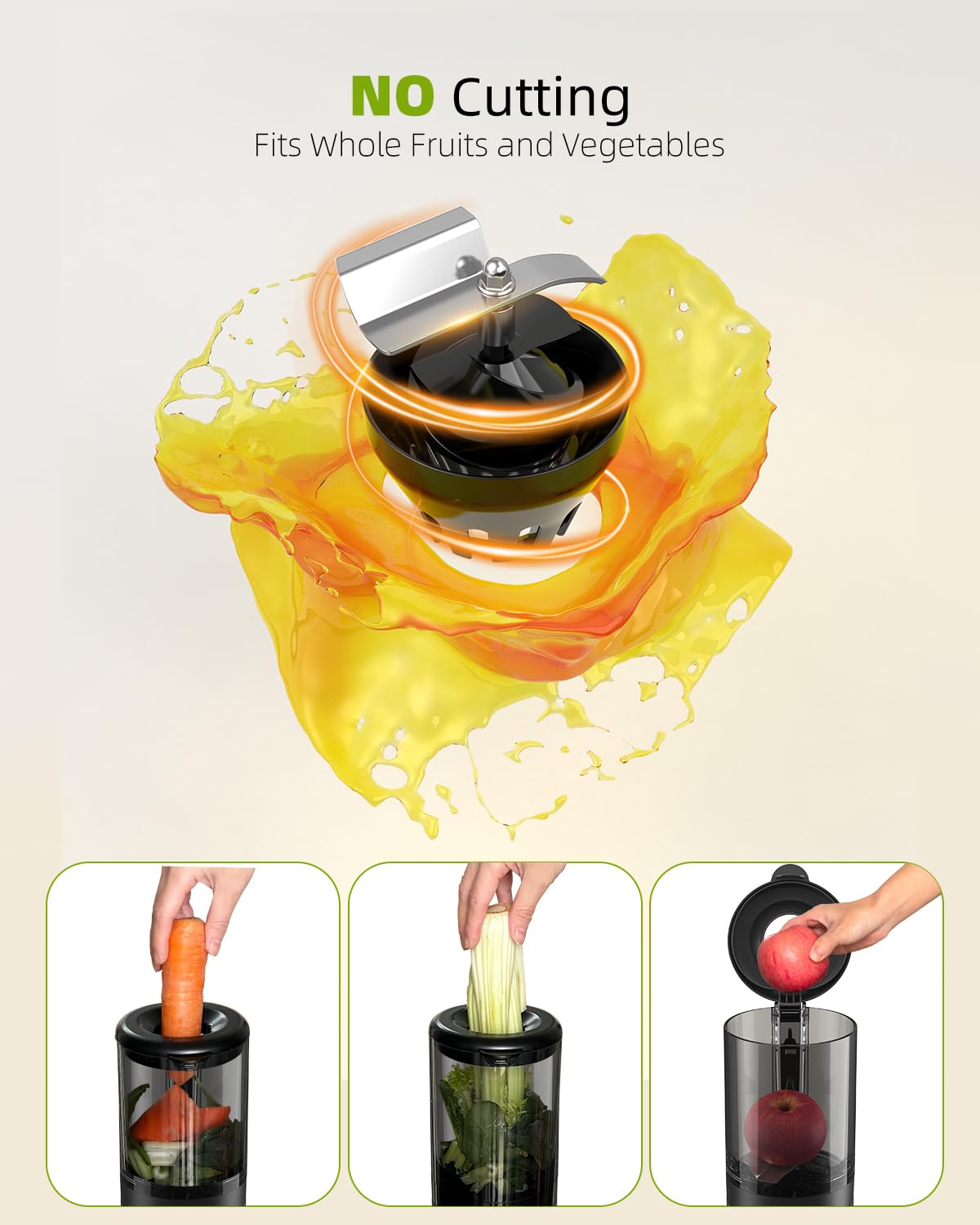 Premium Cold Press Masticating Juicer for Fruits & Vegetables - Includes 8 BPA-Free Juice Bottles, 4.25