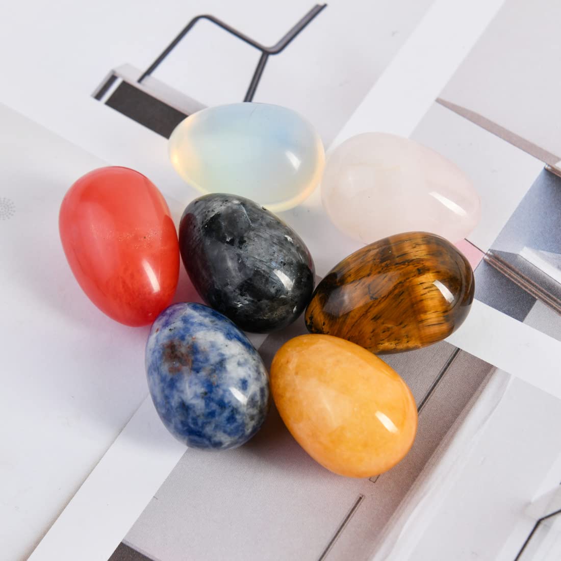 YGLINE 7Pcs Crystal Egg Polished Gemstone Figurines - Natural Healing Stones for Meditation, Home Decor & Gift Giving | Perfect for Yoga Spaces, Office Desk & Feng Shui Display