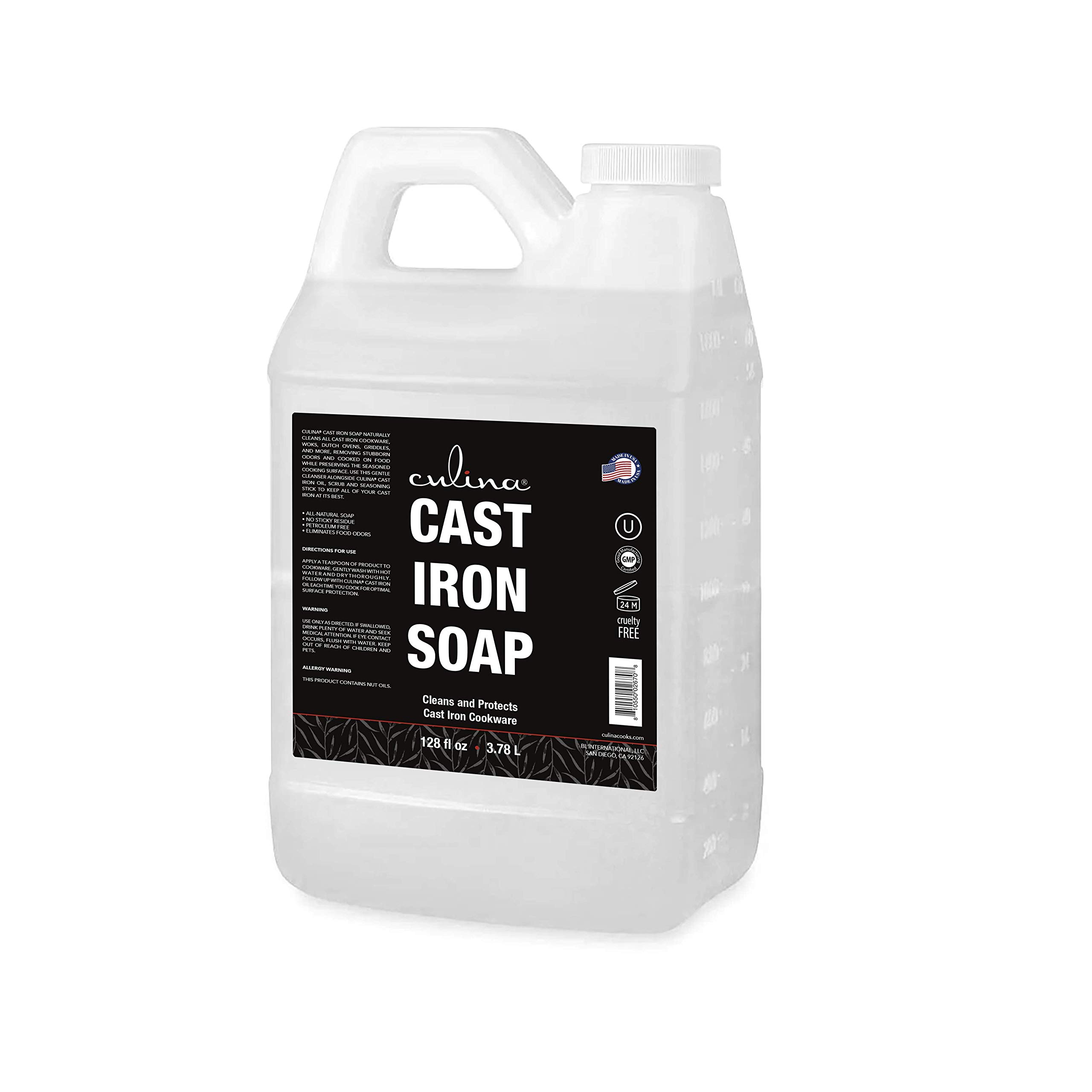 Best Cast Iron Soap 1 Gallon (128oz) - All Natural Cleaner for Cast Iron Cookware, Skillets, Pans & Grills | Deep Cleaning & Seasoning Maintenance | Perfect for Camping, Outdoor Cooking & Kitchen Care