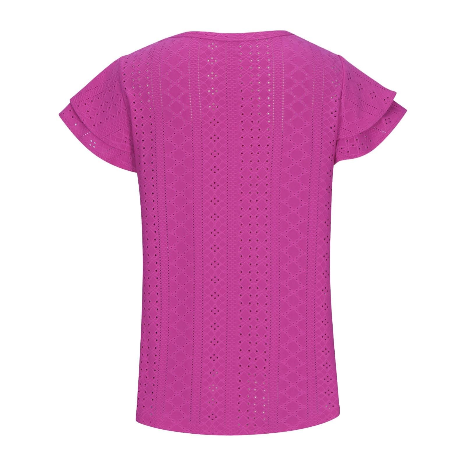 Women's Summer Eyelet Tops - Trendy Flowy Crewneck Shirts with Ruffle Sleeves - Loose Comfortable Blouses for Beach, Vacation & Casual Wear