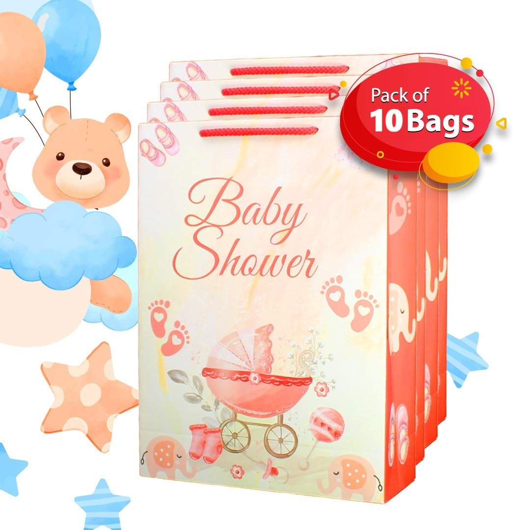 Elegant Maroon Baby Shower Gift Bags - 10 Pack Premium Paper Favor Bags for Weddings, Birthdays & Holidays (11x8x3 Inches) - Perfect for Party Favors, Bridal Showers & Special Occasions
