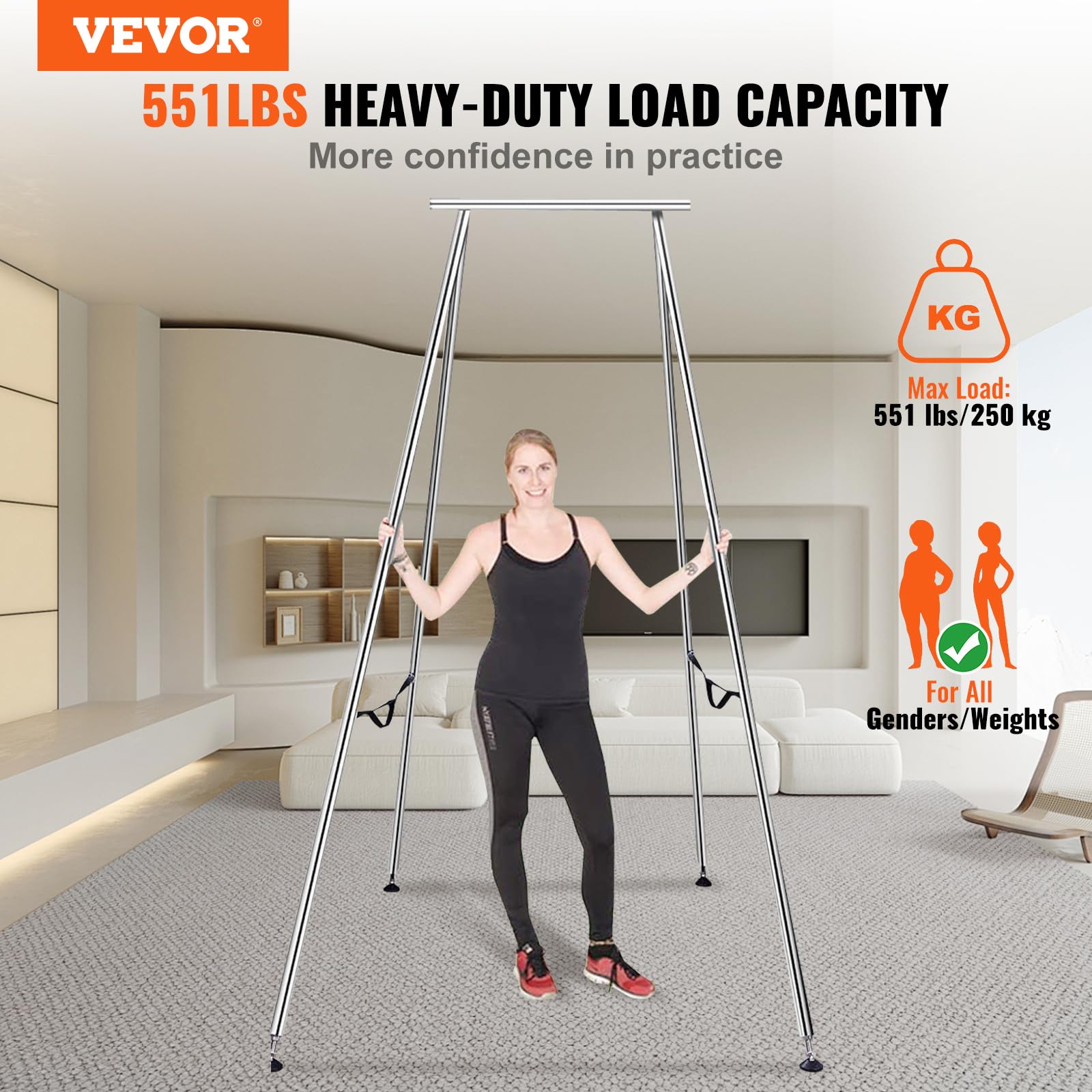 VEVOR 9.67ft Aerial Yoga Swing Stand - 551 lbs Capacity Chrome Steel Yoga Frame for Inversion & Yoga Sling | Indoor/Outdoor Aerial Yoga Equipment for Home, Studio & Gym Workouts