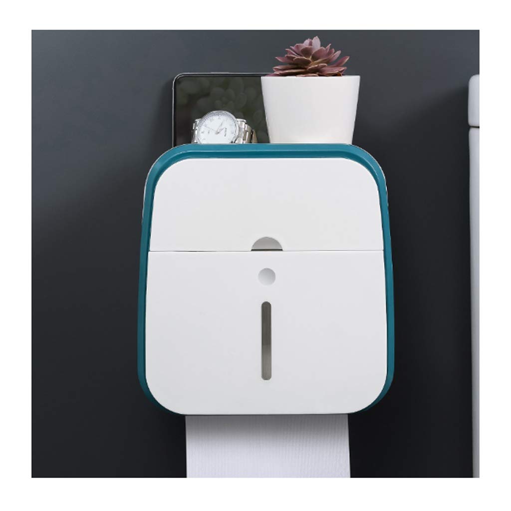 QIFFY Waterproof Wall Mounted Toilet Paper Holder - Bathroom Tissue Roll Storage Box with Shelf, Green - Perfect for Small Bathrooms, RVs & Powder Rooms