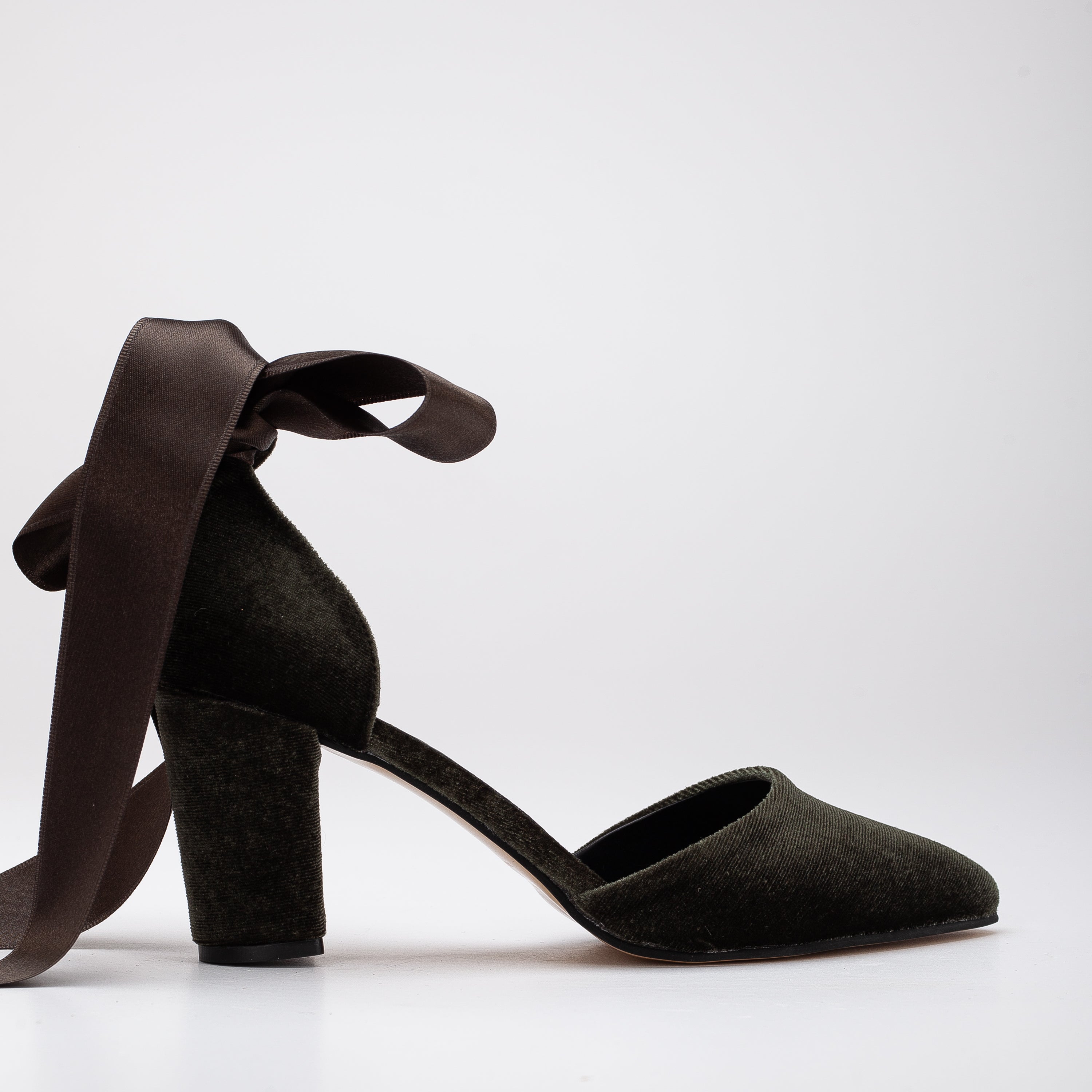 Gisele Women's Olive Green Velvet High Heels with Ribbon Bow - Elegant Evening Shoes for Weddings, Parties & Special Occasions