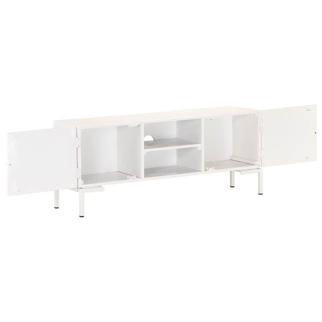 Solid Mango Wood TV Stand 45.3 Inch - Modern Entertainment Center with Storage & Cable Management - Easy Assembly White Media Console for Living Room - Perfect for Flat Screen TVs & Home Theater Setup