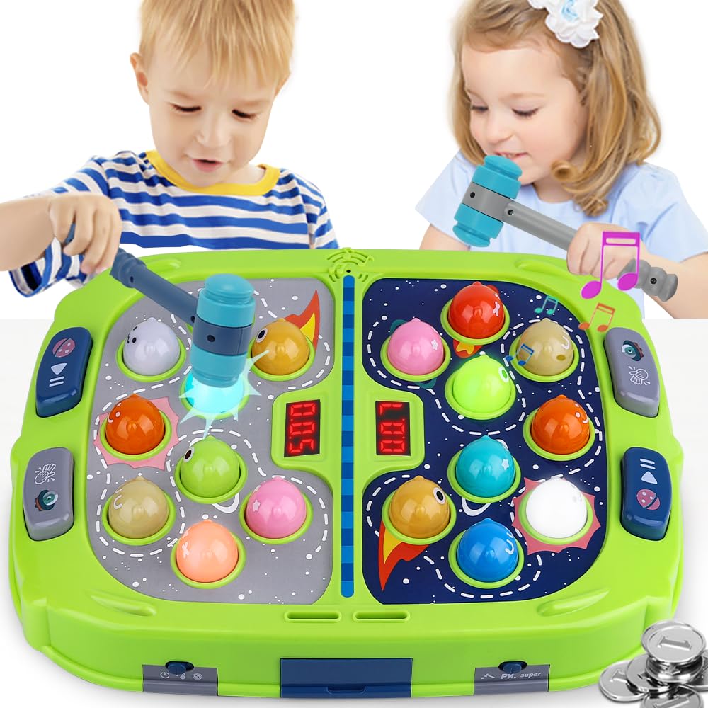 Whack-A-Mole Game for Kids Ages 3-12 - Interactive Educational Toy with Sound & Lights - Fun Learning Activity for Toddlers & Children - Includes 2 Hammers for Multiplayer Mode - Perfect Birthday Gift for Boys & Girls 3-6 Years Old - Great for Indoor Play, Preschool Learning & Family Game Nights