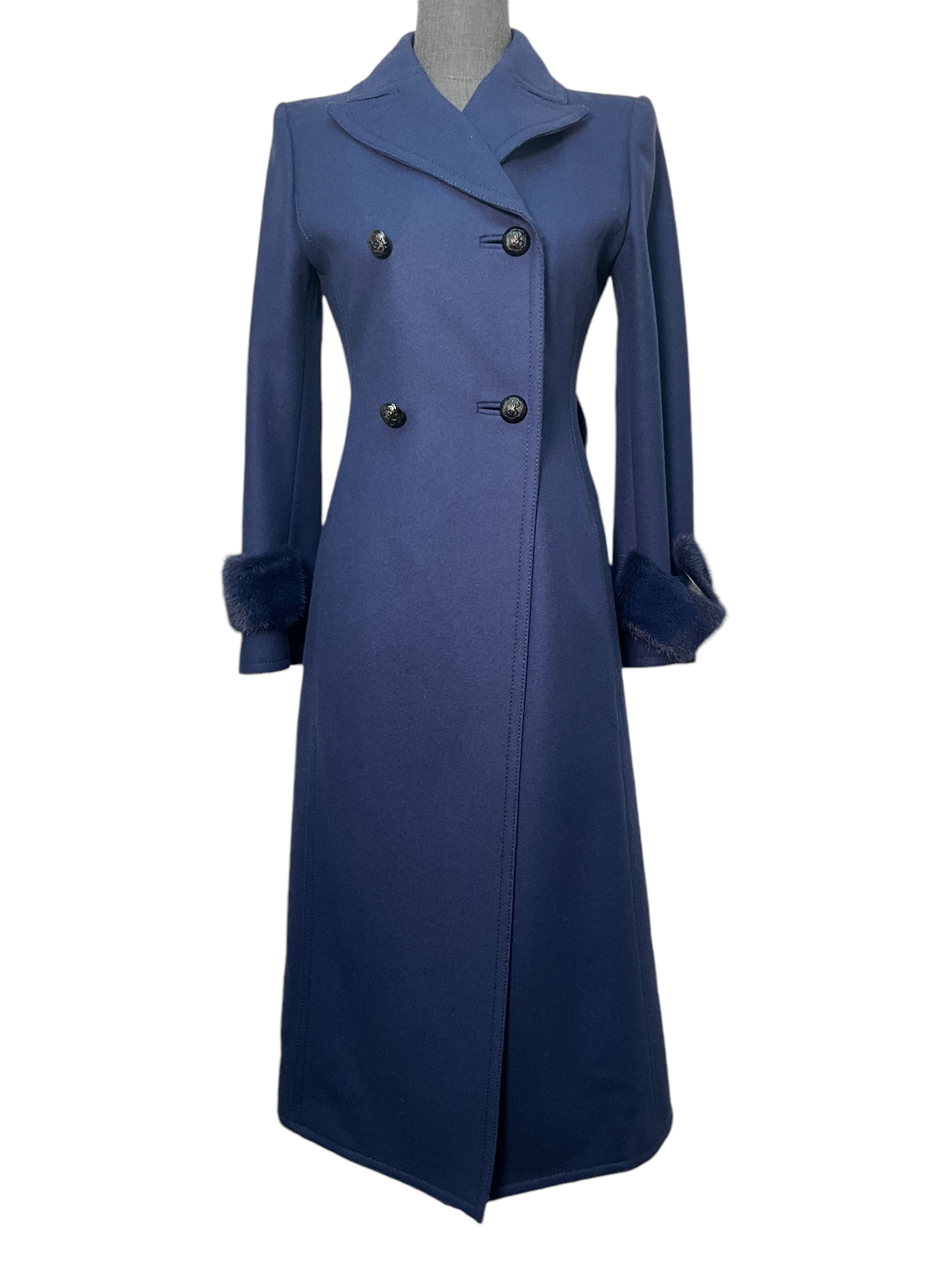 FENDI Women's Double Breasted Mink Trim Midi Coat - Size XS | Luxury Winter Outerwear for Formal Events & Office Wear