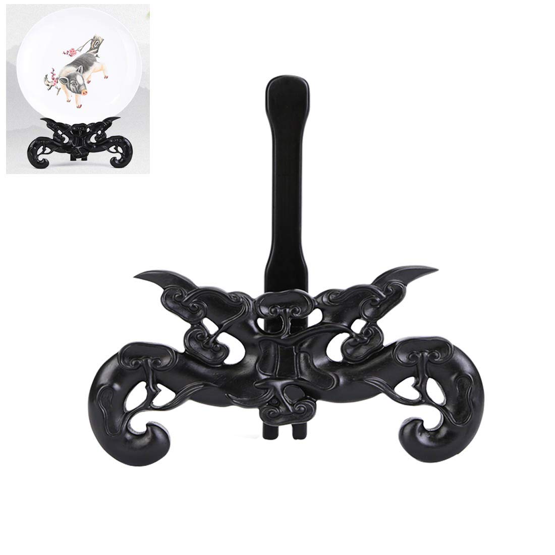 HUAZIYU Hand Carved Wooden Display Stand - 18.5 Inch Black Sandalwood Plate Holder Easel for Art, Photos, Books & Home Decor | Perfect for Gallery Displays, Tabletop Decor & Craft Showcases