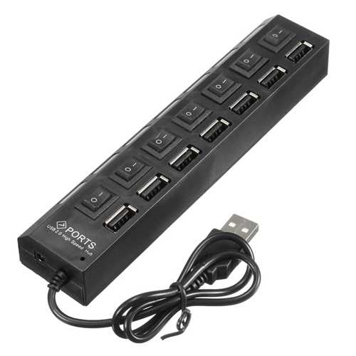 7-Port USB 2.0 Hub with AC Adapter & On/Off Switch - High Speed Data Transfer for PC, Laptop, Mac - Perfect for Home Office, Gaming & Multiple Device Charging