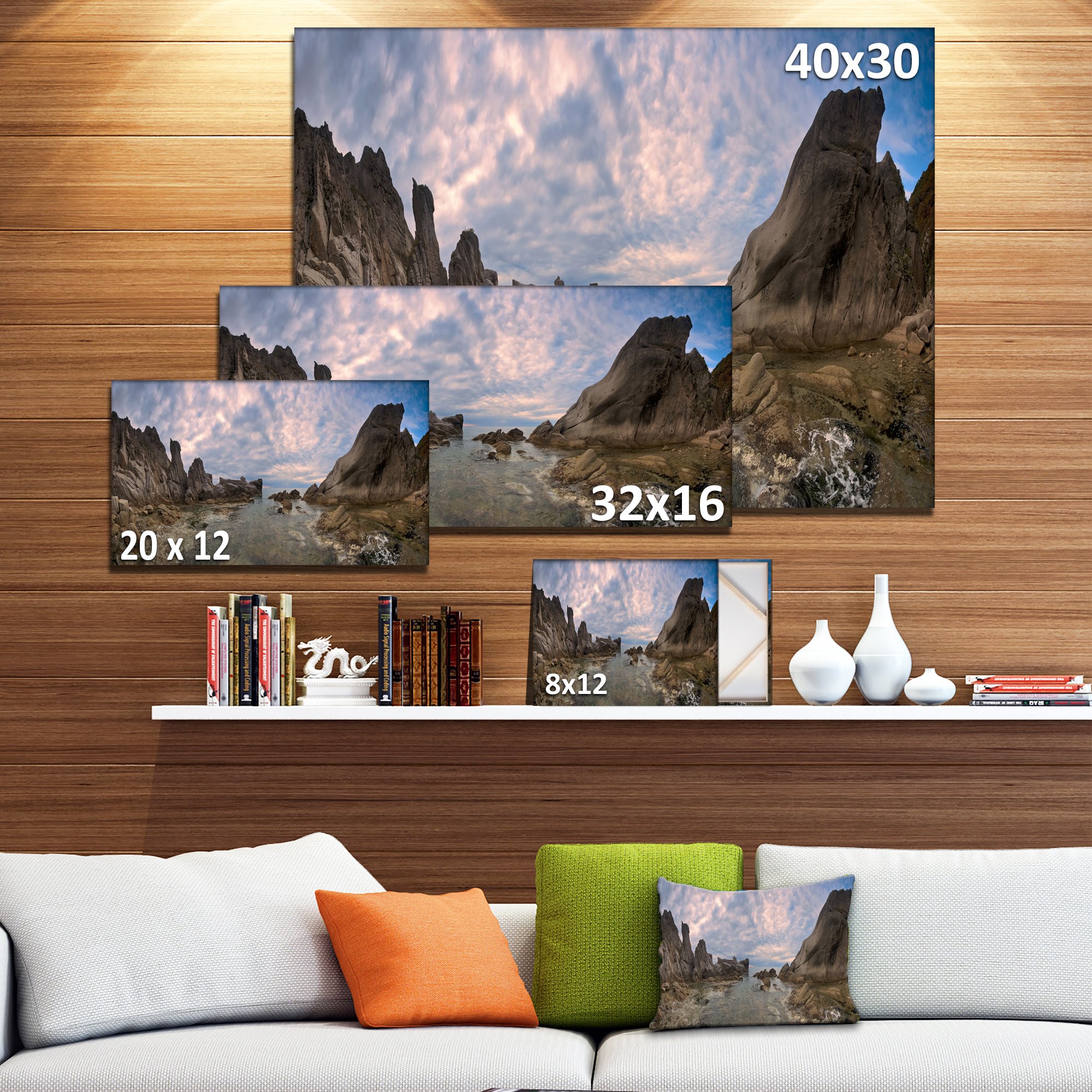 Rocky Beach East Sea Overcast Day Landscape Canvas Art Print - Coastal Wall Decor for Living Room, Bedroom & Office