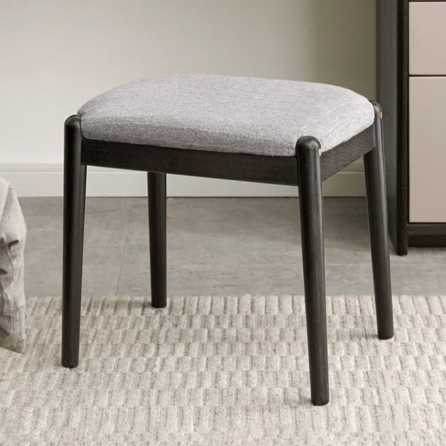 Solid Oak & Birch Wood Makeup Stool - Durable Vanity Seat with Comfortable Cushion for Bedroom, Bathroom & Dressing Room
