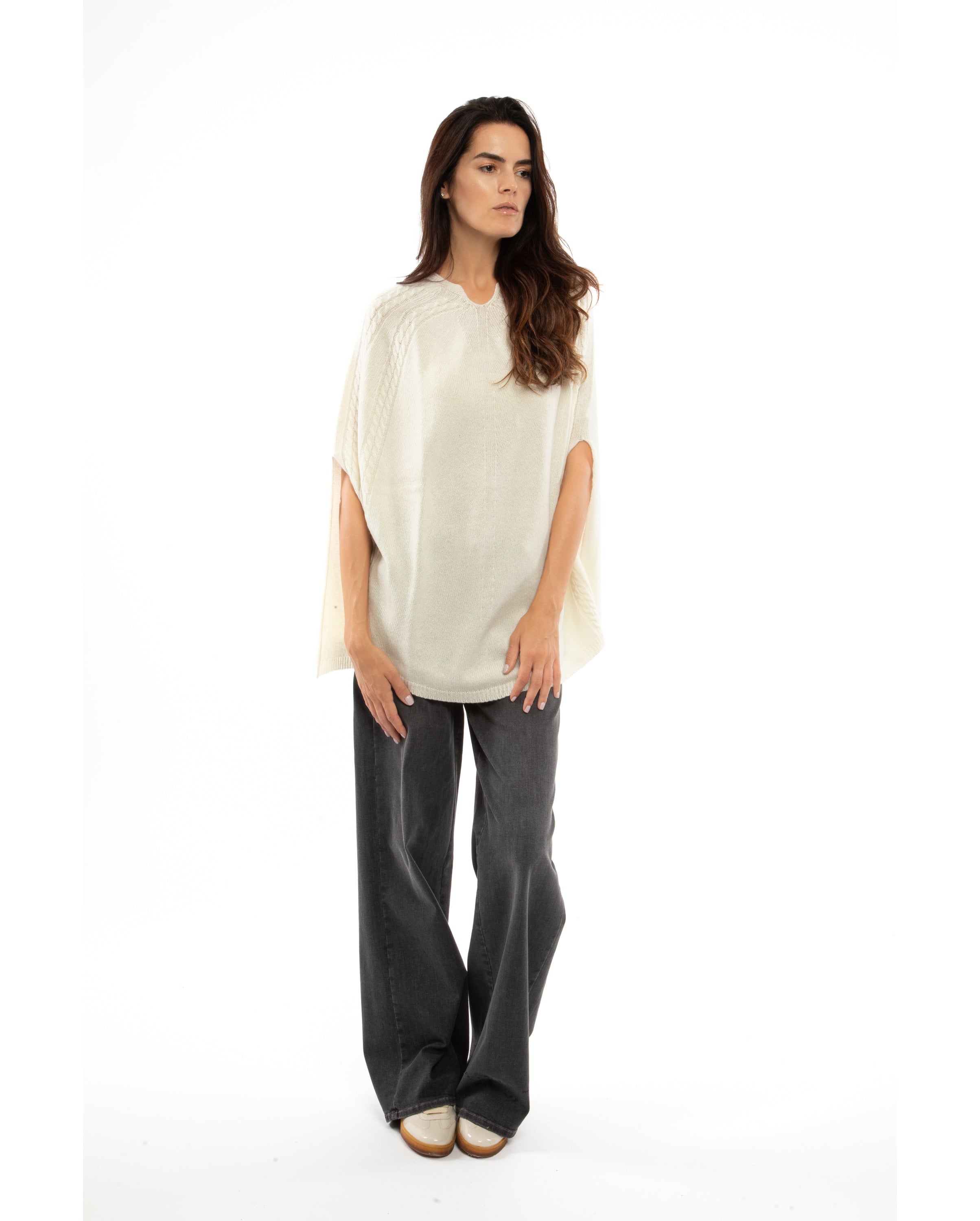 Luxury Women's Pure Cashmere Cable Knit Poncho Shawl Wrap - Soft Warm Winter Cape for Women - Elegant Black Cashmere Poncho for Office, Travel & Special Occasions