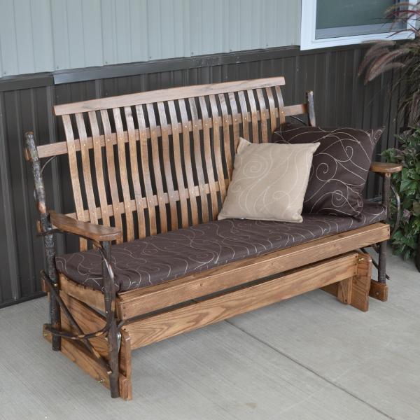 Premium Hickory Wood Porch Glider Swing - Outdoor Patio Rocking Bench for Garden, Deck & Backyard Relaxation | Weather-Resistant & Comfortable Seating