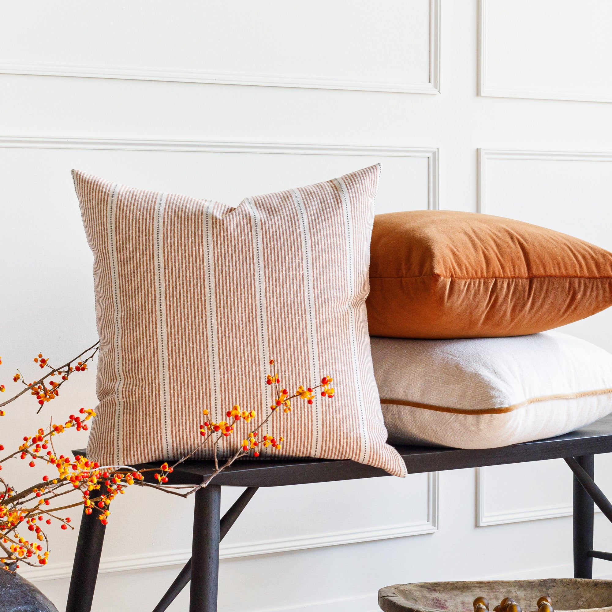 Harper Stripe 20x20 Decorative Throw Pillow Cover - Burnt Sienna Orange Cushion Case for Sofa, Bed, Couch & Home Decor