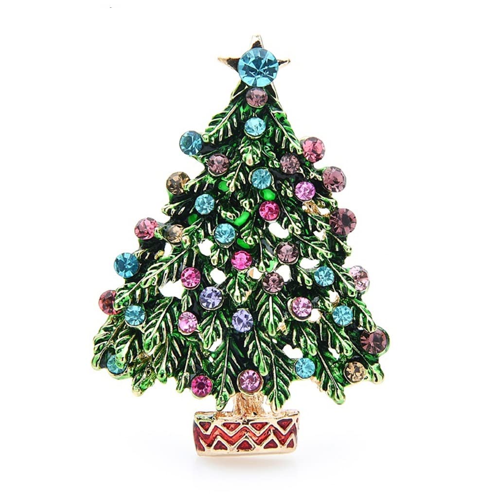 XDCHLK Green Enamel Christmas Tree Brooch Pin for Women & Men - Vintage Holiday Party Office Wear Gift (3.9cm x 5.5cm) - Perfect for Christmas Celebrations, Office Parties, and Festive Outfits