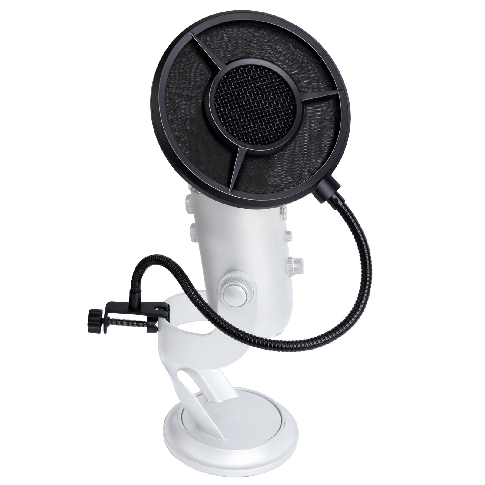 SUNMON Dual Layer Pop Filter for HyperX QuadCast, Blue Yeti & Gaming Mics - 360° Flexible Gooseneck with Clip Stabilizing Arm - Perfect for Recording, Streaming, Podcasting & Singing