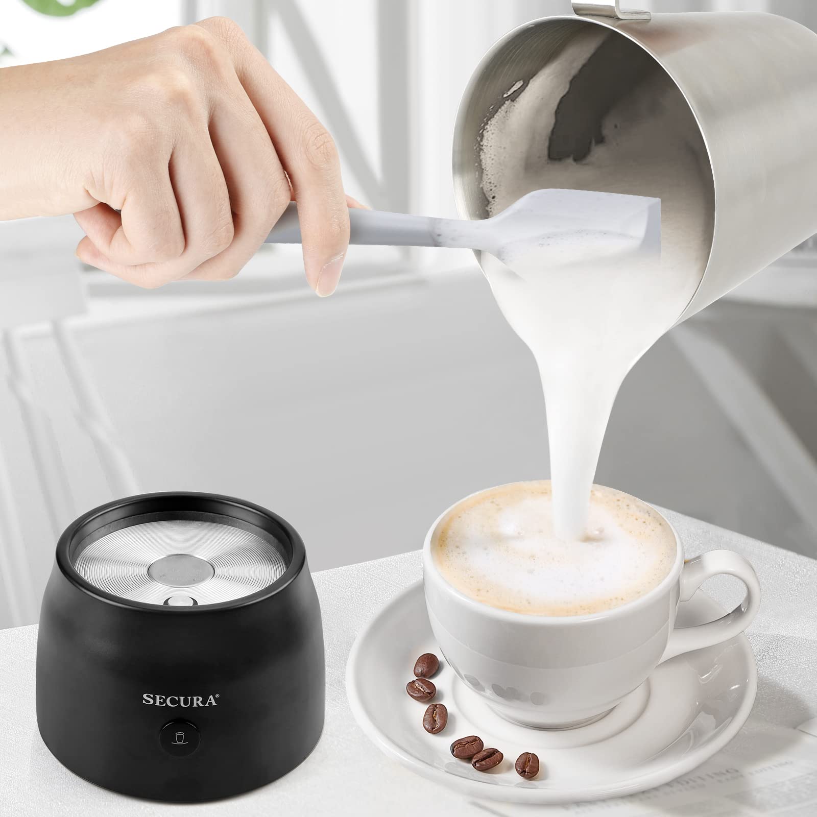 Secura 17oz Electric Milk Frother and Steamer - Stainless Steel Hot & Cold Foam Maker for Lattes, Cappuccino, Hot Chocolate - Upgraded 2-in-1 Whisks, Non-Stick Teflon-Free Design - Perfect for Coffee Shops, Home Baristas and Breakfast Drinks