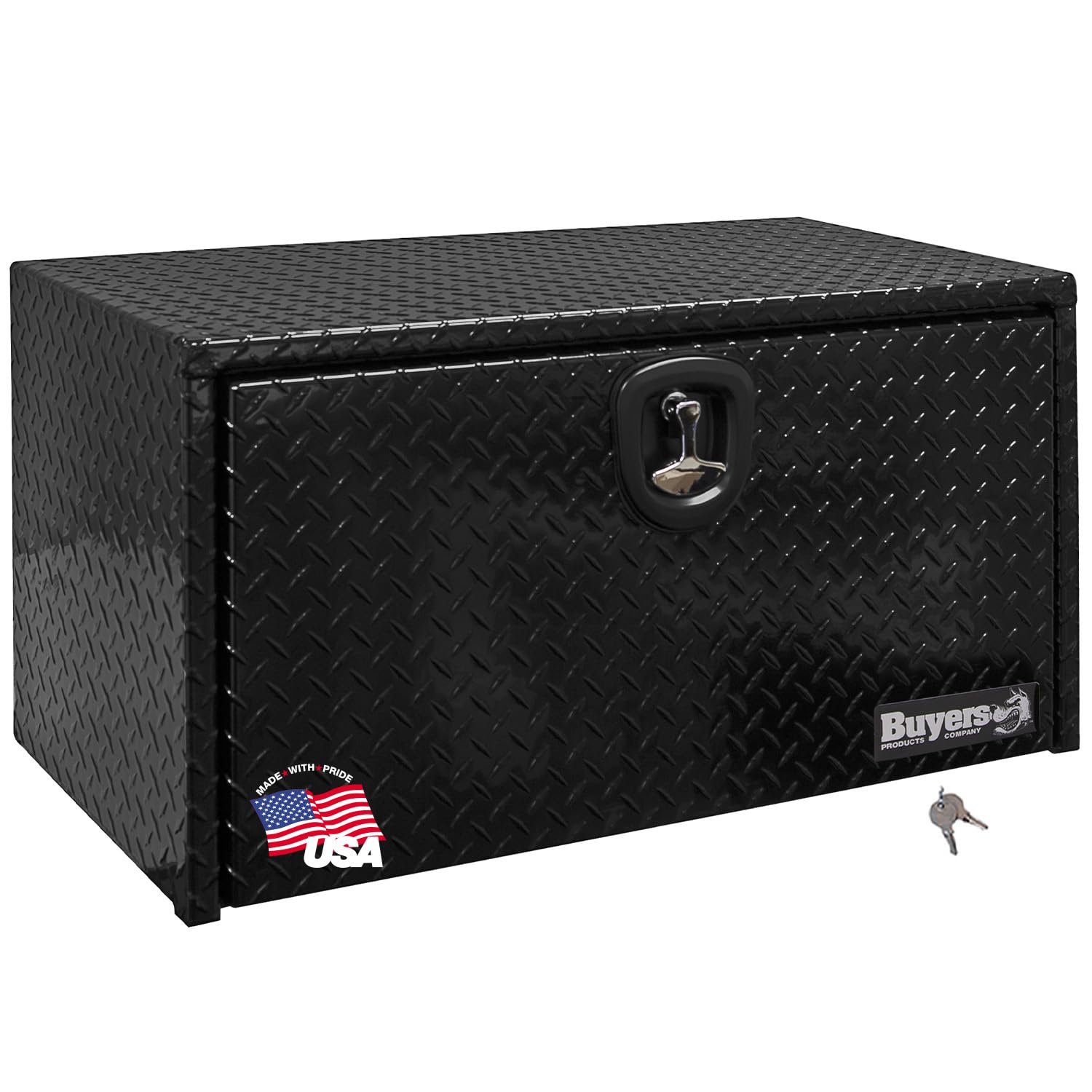 Buyers Products 1725101 Black Diamond Tread Aluminum Underbody Truck Tool Box - 18x18x18 Inch Heavy Duty Storage Box | Made in USA | Durable Job Box for Truck Tools & Equipment Organization | Perfect for Construction, Landscaping & Fleet Maintenance