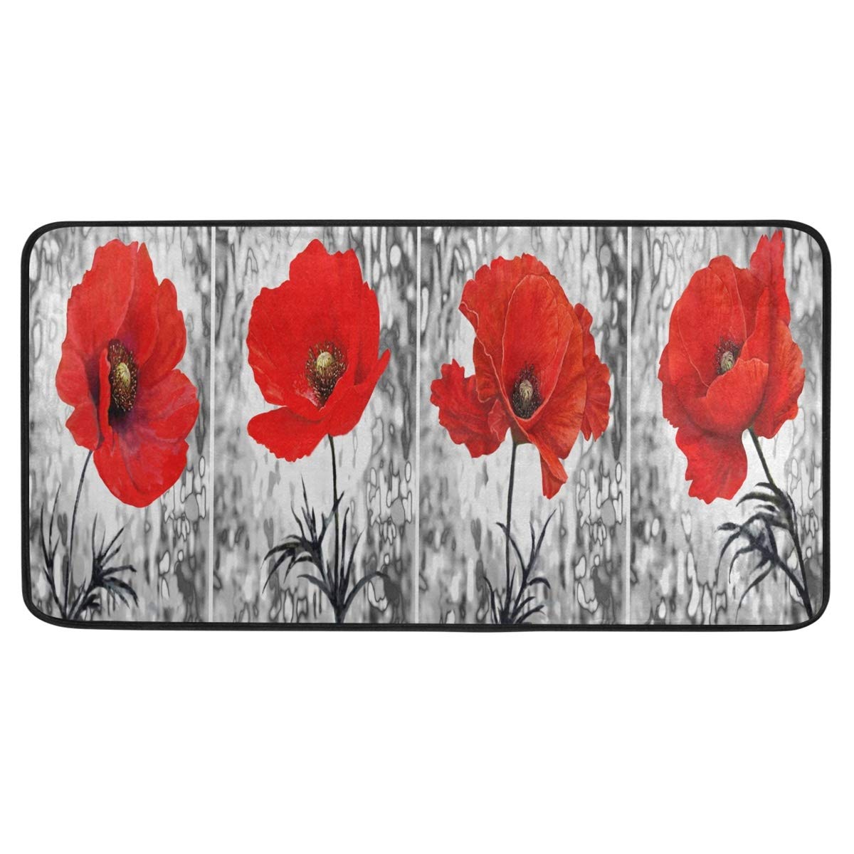 AGONA Anti-Fatigue Kitchen Mat - Vintage Red Poppy Floral Non-Slip Floor Rug for Standing Comfort, Soft Cushioned Home Decor for Kitchen, Bathroom, Indoor & Outdoor Use - Perfect for Cooking, Dishwashing & Long Standing Work