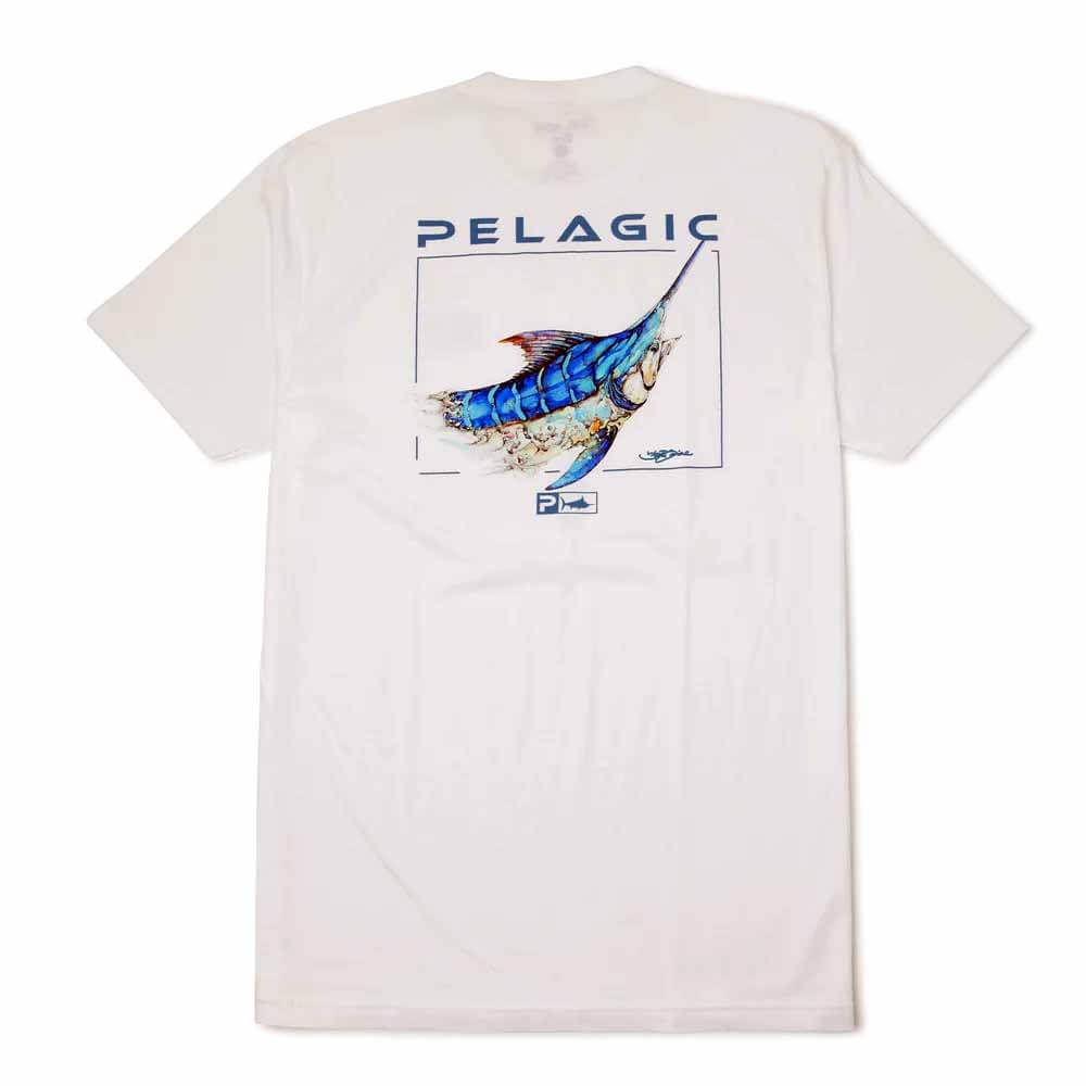 Pelagic White Gione Marlin T-Shirt for Men - Comfortable Fishing & Outdoor Casual Wear - Perfect for Beach, Boating, and Summer Activities