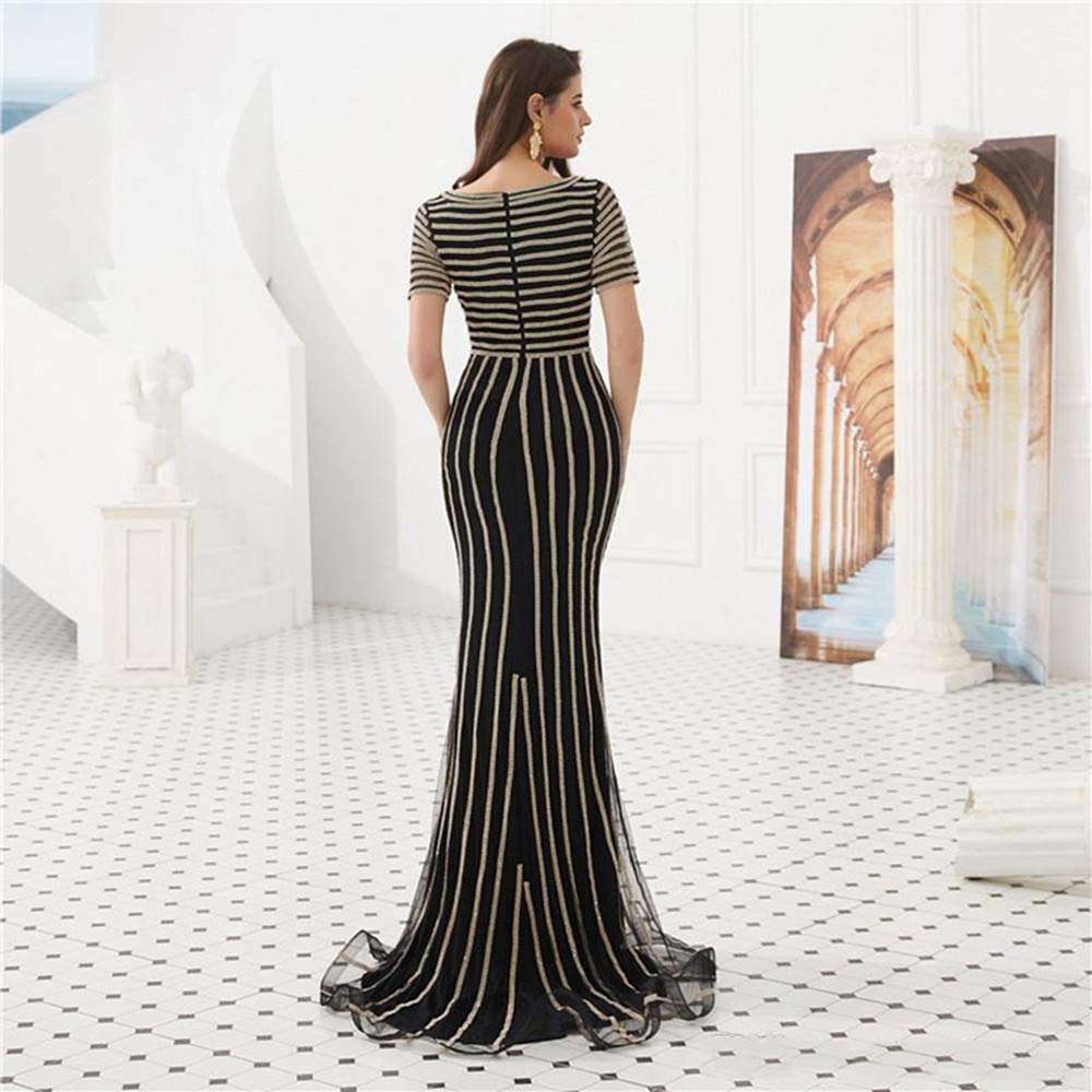 Elegant Women's Jewel Mermaid Crystal Chain Short Sleeve Prom Evening Dress for Formal Events & Special Occasions