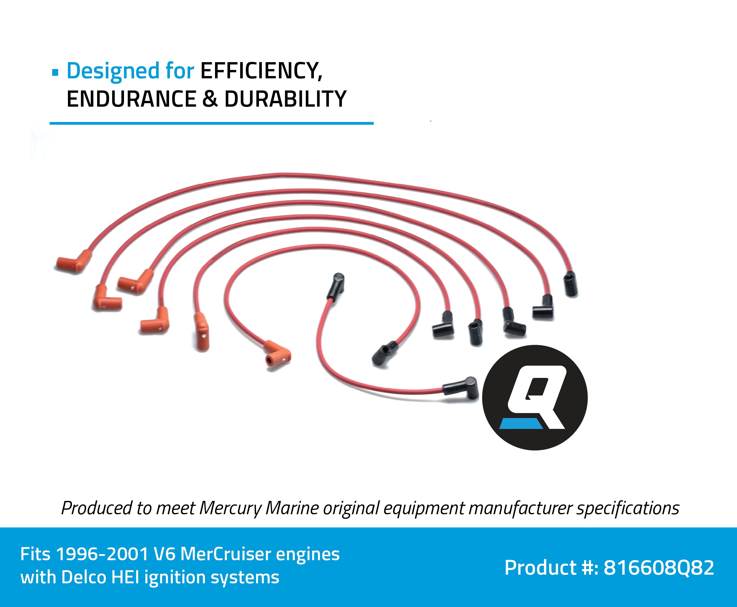 Quicksilver 816608Q82 Red High-Performance Spark Plug Wire Kit - Compatible with Marine & Automotive Engines, Ideal for Boats, Cars & Motorcycles