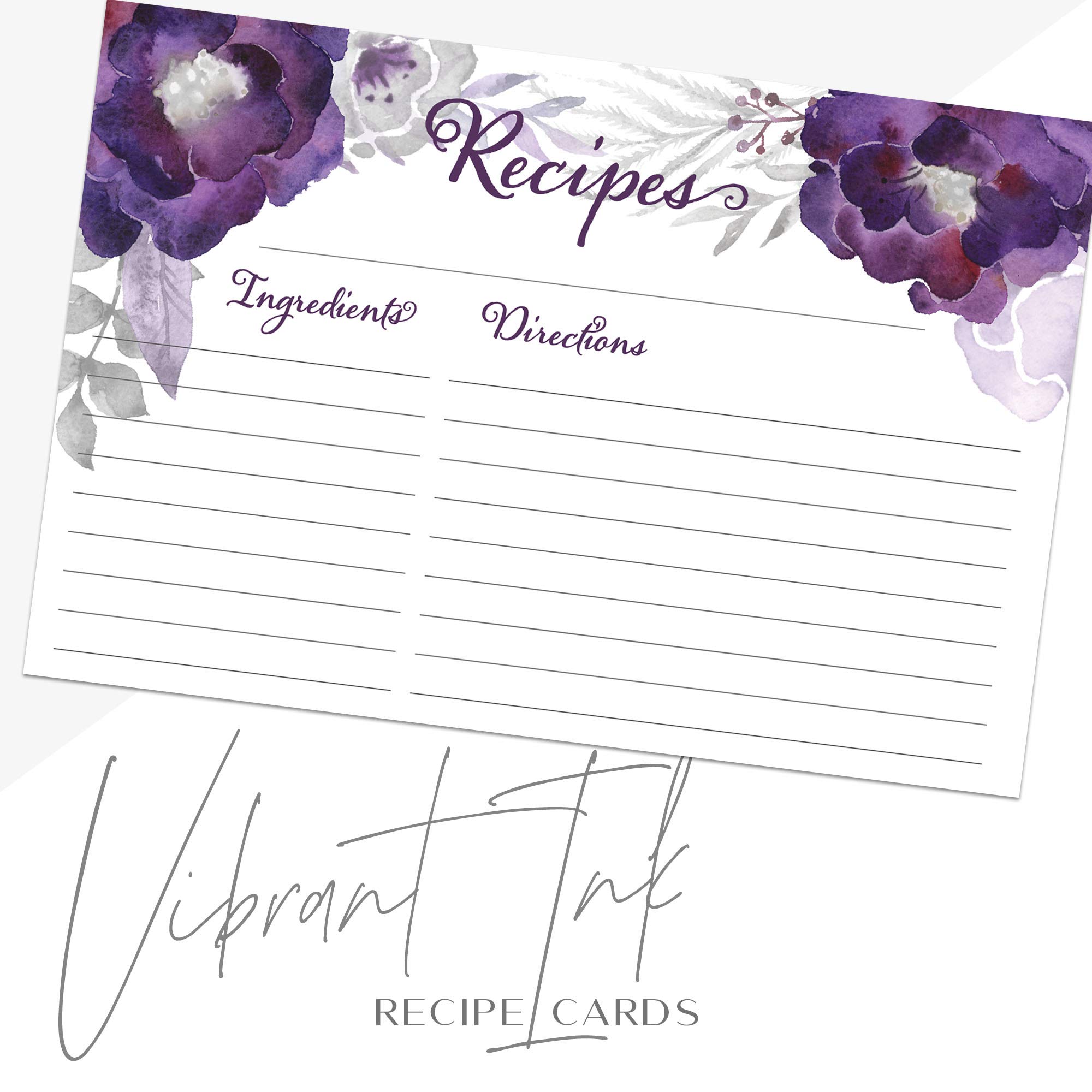 Dashleigh Floral Recipe Cards - Set of 48 Water-Resistant 4x6 Inch Double-Sided Recipe Cards (Violet Purple) - Perfect for Recipe Organization, Kitchen Gifts & Meal Planning