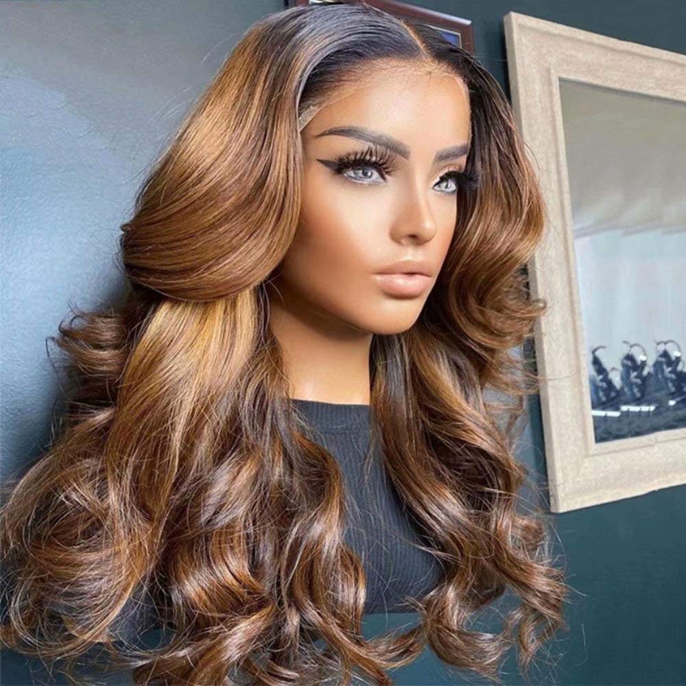 #1B30 Color Body Wave Human Hair Wigs - 180% Density HD Transparent Lace Front Wig 13x6 - Pre Plucked Brazilian Remy Hair Glueless Wig for Black Women (18 Inch) - Perfect for Daily Wear, Parties & Special Occasions