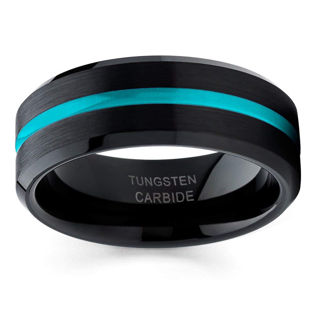 Turquoise Tungsten Wedding Ring for Men & Women - 8mm Black Tungsten Engagement Band, Anniversary Ring - Perfect for Proposals, Weddings & Special Occasions