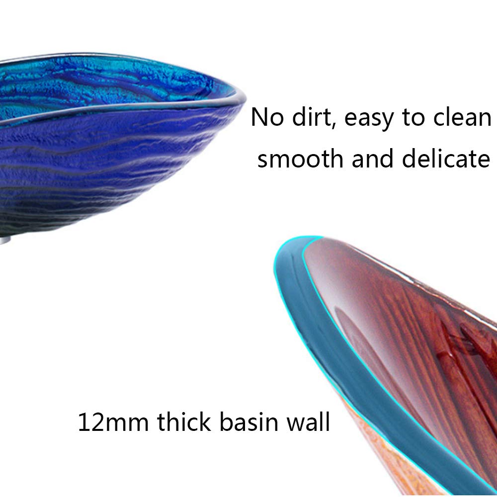 Rainbow Tempered Glass Vessel Sink - Water Drop Shape Artistic Bathroom Vanity Bowl with Pop-Up Drain & Mounting Ring - Single Sink for Modern Bathroom & Powder Room Decor