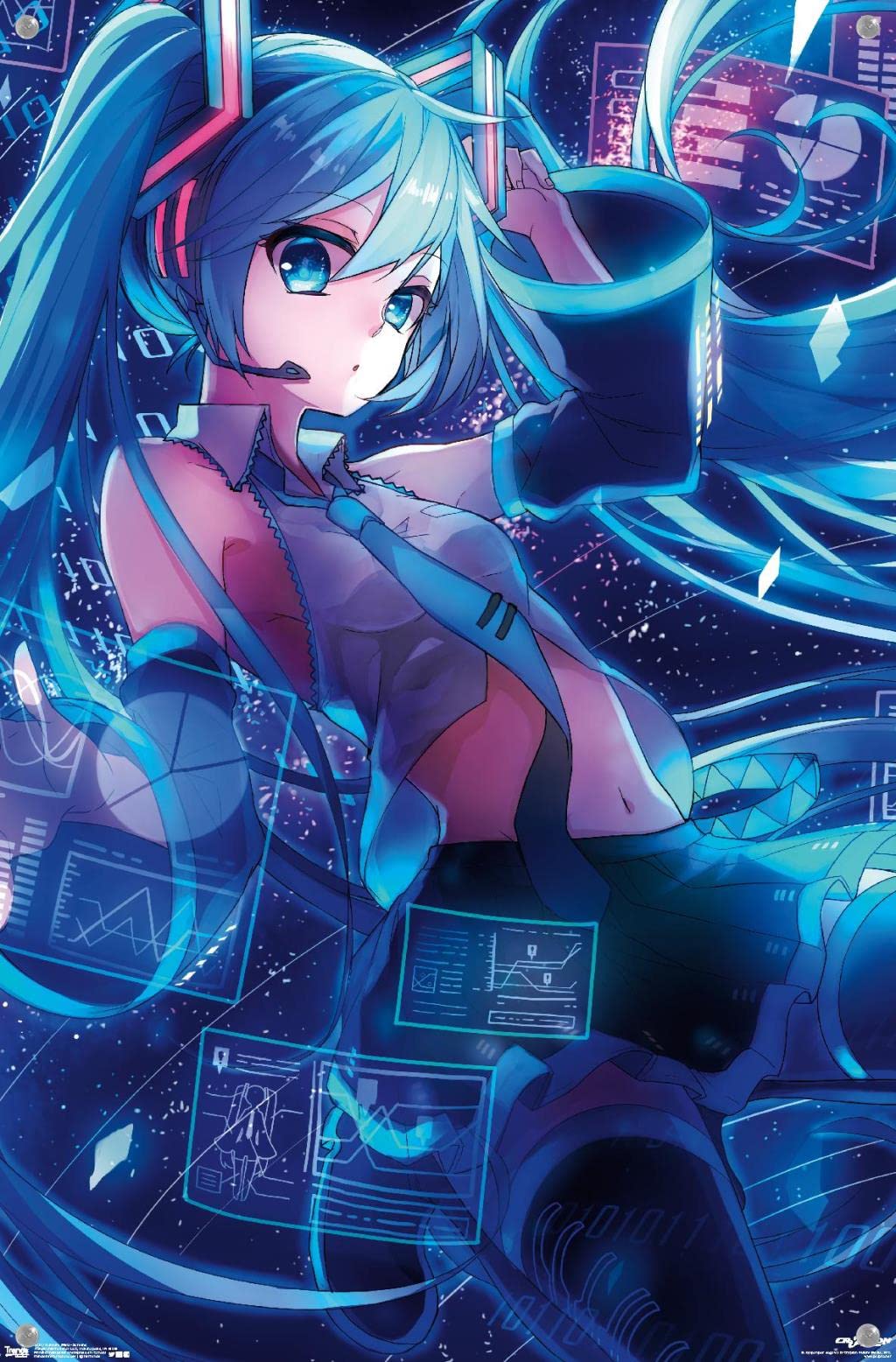 Hatsune Miku Anime Wall Poster Set with Push Pins - Vibrant Vocaloid Decor for Bedroom, Office & Gaming Room