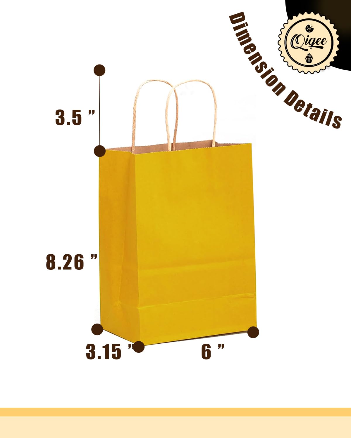 qiqee 32-Pack Bright Yellow Paper Gift Bags with Handles - 8.26×6×3.15 Inches Small Bulk Gift Bags for Party Favors, Birthday Gifts, Wedding Favors & Holiday Presents