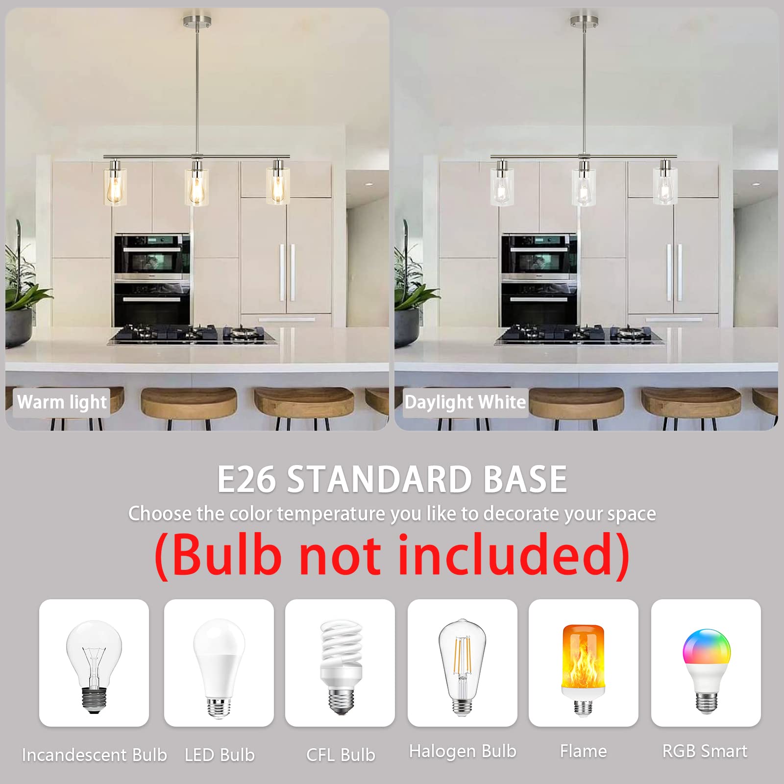 Modern 3-Light Brushed Nickel Pendant Lighting Fixture with Glass Shade - 31