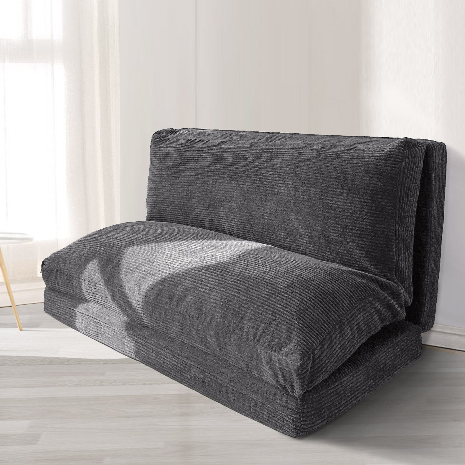 MAXYOYO Corduroy Bean Bag Sofa Bed - Washable Dark Grey Floor Lounger for Living Room, Bedroom & Dorm | Multi-Purpose Comfortable Seating