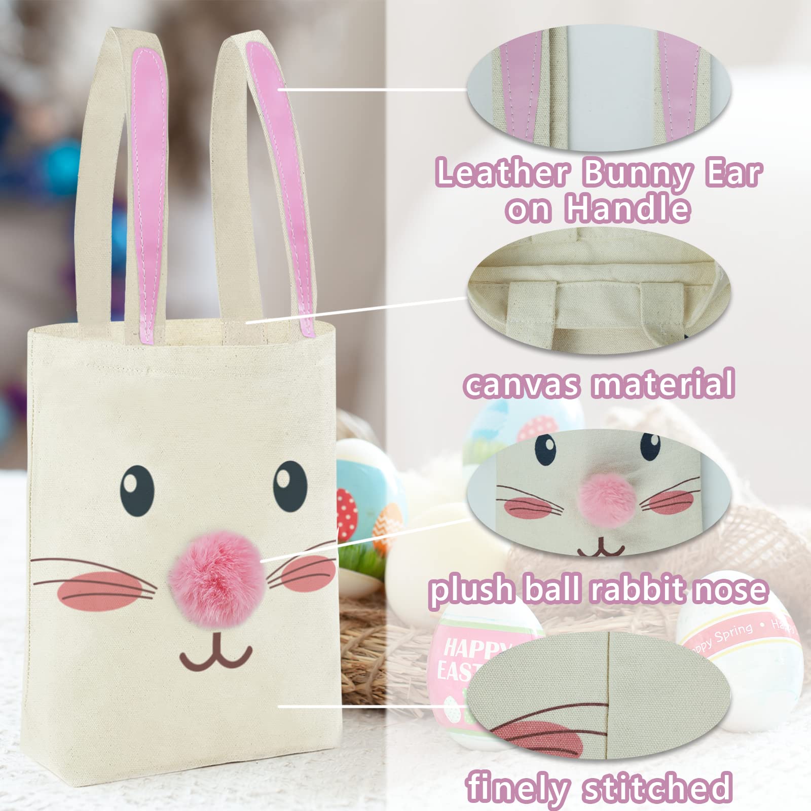 Easter Bunny Canvas Tote Bag for Kids - Reusable Easter Basket for Egg Hunt, Easter Party Favors & Spring Celebrations - Cute Easter Gift for Boys & Girls
