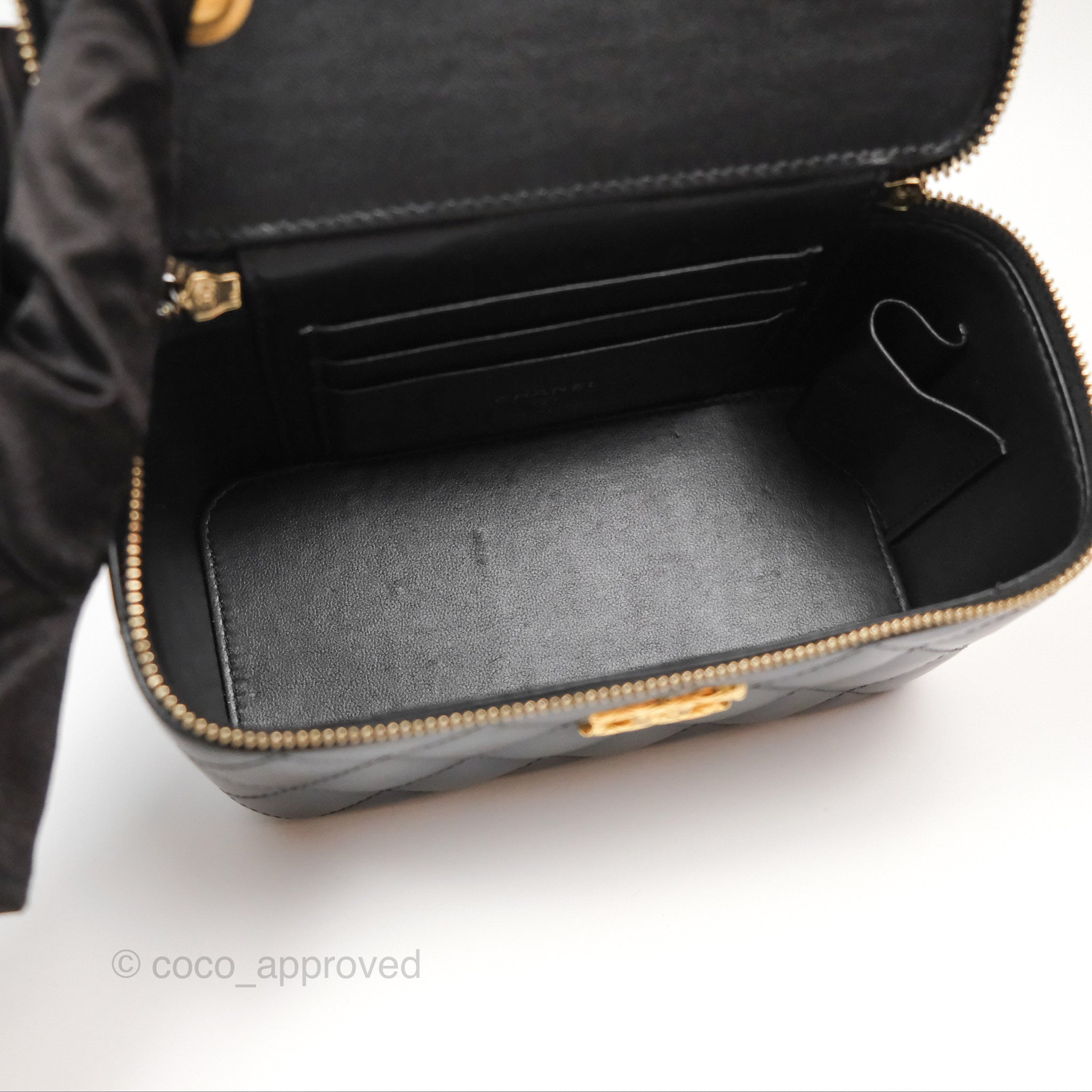 Chanel Adjustable Chain Black Lambskin Vanity Slide Bag with Aged Gold Hardware - Perfect for Evening Events, Date Nights & Luxury Fashion Accessories